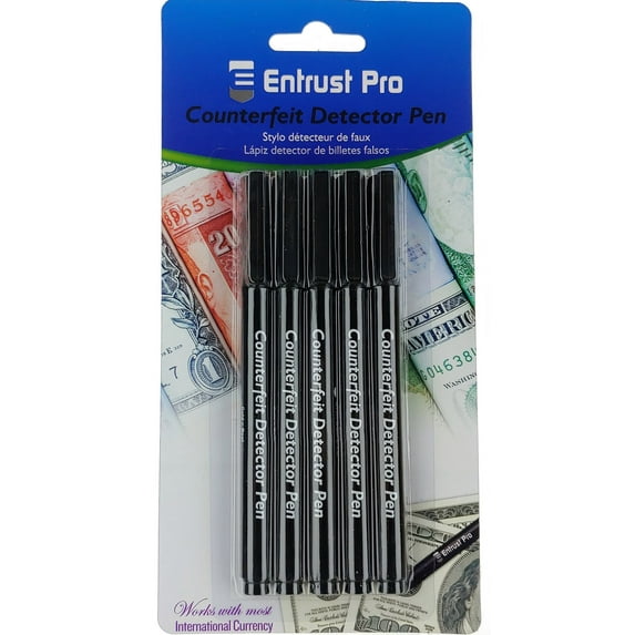 Entrust Pro Money Marker Pen Detects Counterfeit Bills, Chisel Tip, 5 Pack