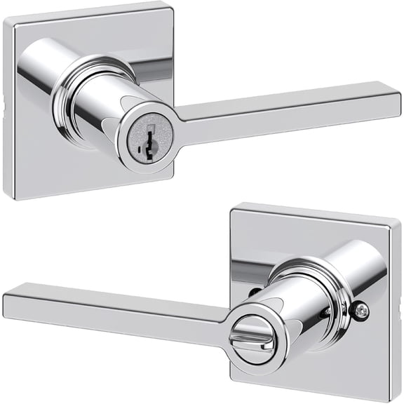 Entry Door Handle with Keyed Lock Polished Chrome Reversible Lever Exterior and Interior Door Lock Smartkey Pick-Resistant Security for Front Entrance and Bedrooms
