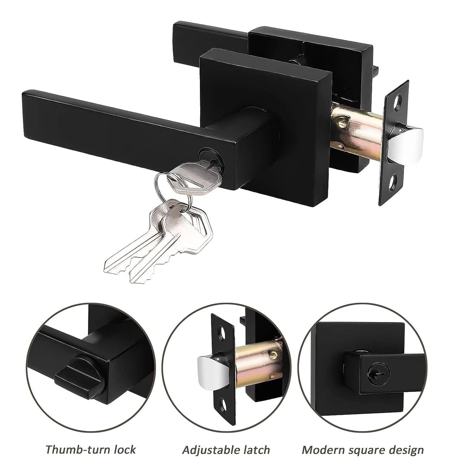 HQinX Modern Entry Door Lever with Lock and Key,Heavy Duty Door Handle Locking,Exterior \u0026 Interior Entry Lock,for Bedroom,Matte Black