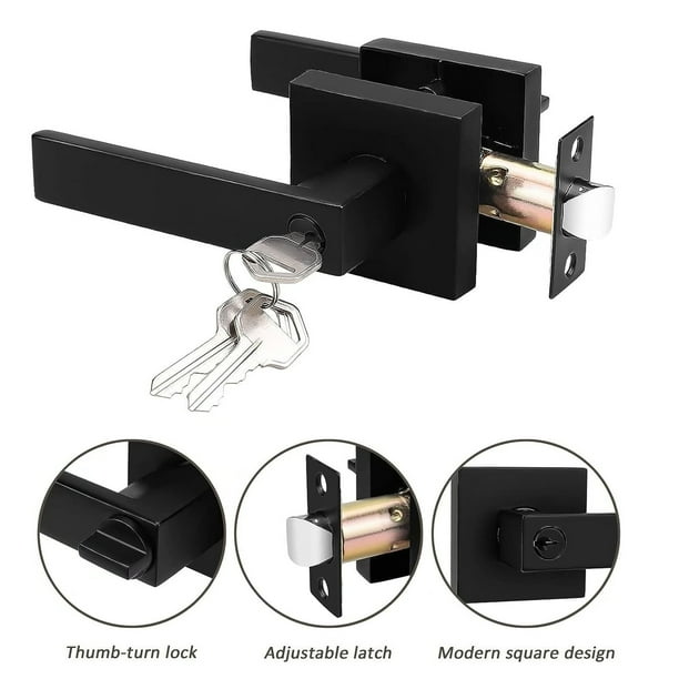 Entry Door Handle with Lock and Key, Heavy Duty Black Door Handle