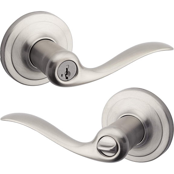 Entry Door Handle with Lock and Key, Secure Keyed Reversible Lever Exterior, For Front Entrance and Bedrooms, Satin Nickel, Pick Resistant Smartkey Rekey Security and Microb