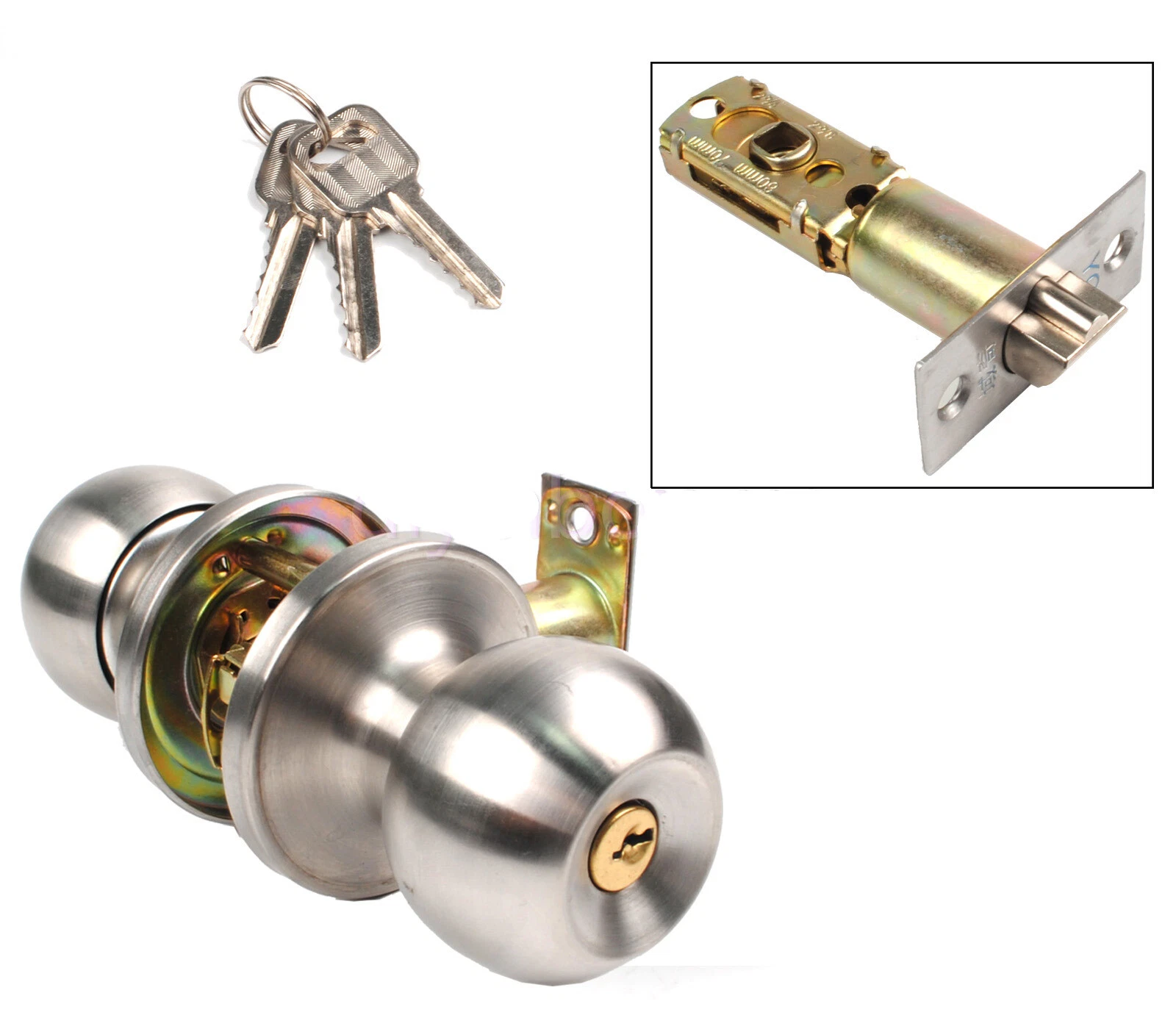 Entry Door Knob Lever Handle Lock Set With 3 Keys Home Bathroom Passage ...