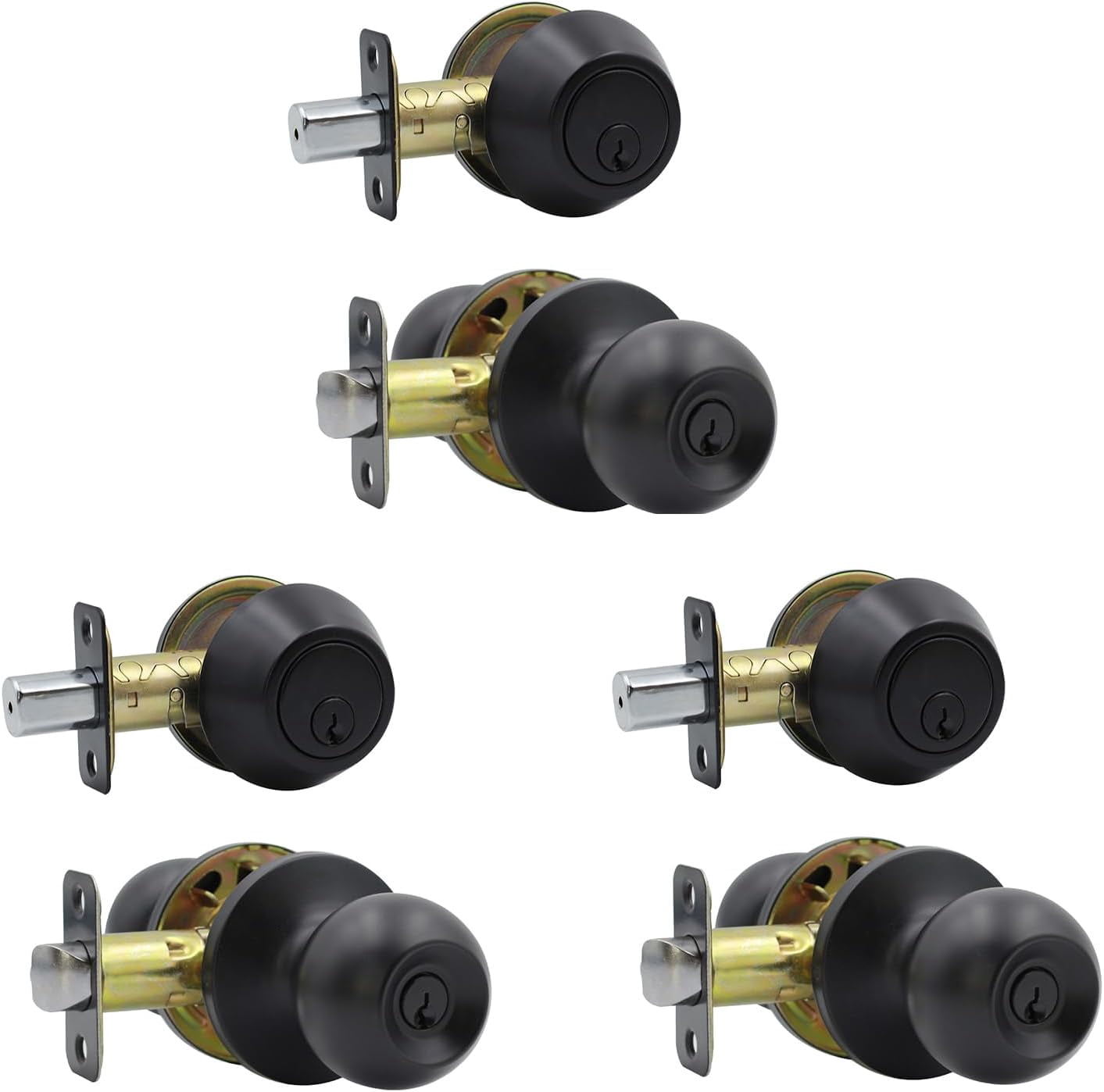 Entry Door Knob and Single Cylinder Deadbolt Combo, Keyed Alike Combination Sets Door Locksets, Matte Black Front Door Knobs and Deadbolt Set (3 Pack)