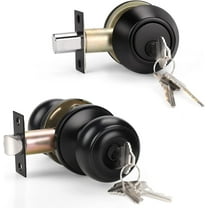 Entry Door Knob and Single Cylinder Deadbolt Lock Set, Exterior Door Lock Set, Exterior Door Knob with Key Lock and Deadbolt for Entrance and Front Door, Matte Black
