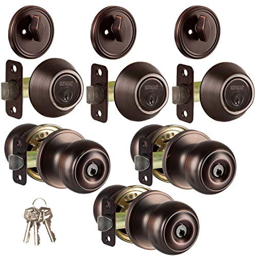Entry Door Knob and Deadbolt Lock Set, 3 Pack Oil Rubbed Bronze