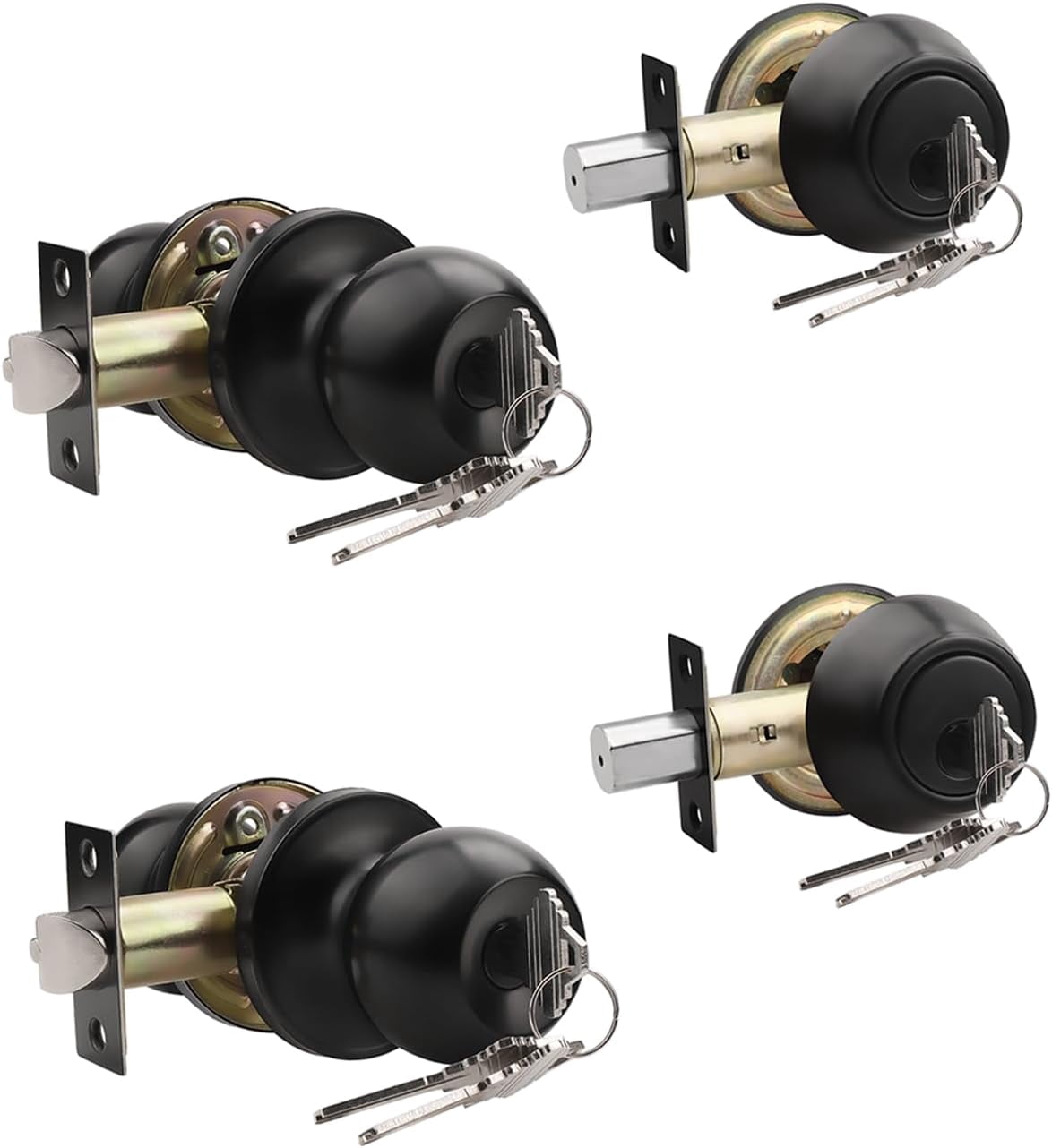 Entry Door Knobs and Double Cylinder Deadbolt, Keyed Alike Door Handle Set with Same Keys, Combo Pack for Front Doors-Keyed on Both Side, Matte Black Finish, Contractor Pack of 2 Set