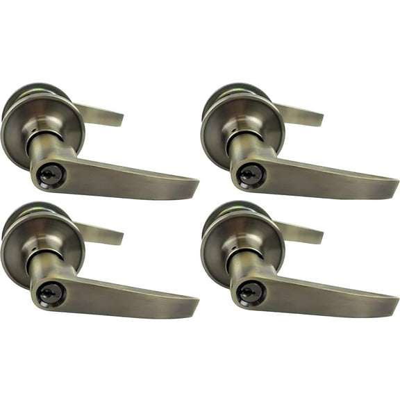 Entry Door Lever Lock - Keyed Alike - Antique Brass - Set of 4