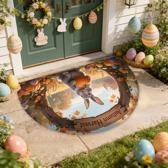 Entry Foyer Dirt Floor Mat, Easter Crystal Velvet Semi-Circular Floor Mat, Non-Slip Polyester Door Mat for Entryway Bathroom Kitchen, 15.75×23.62 Inch Home Decor Mat