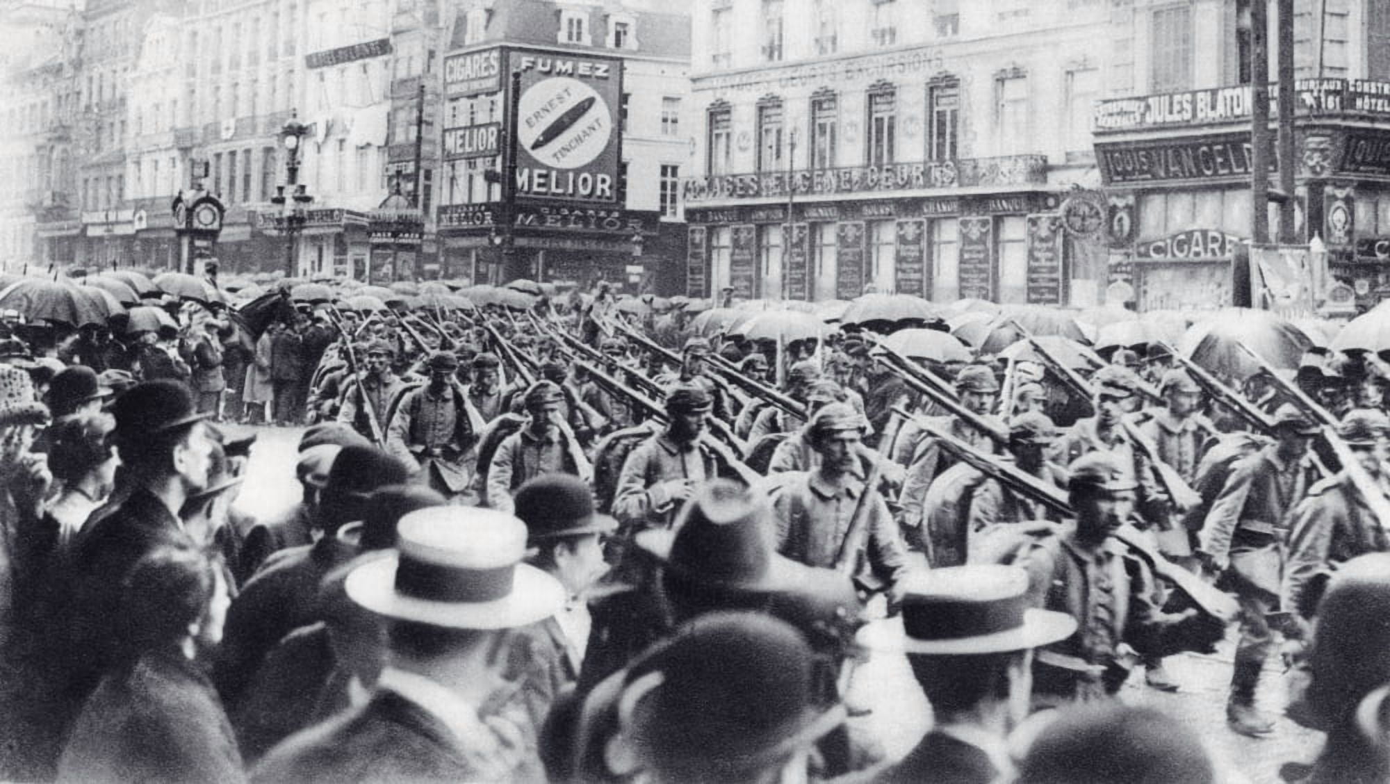 Entry Of The German Troops Into Place Charles Rogier Brussels 20 August 1914 From The Illustrated War News Published 1914 Canvas Art - Ken Welsh Design Pics (19 x 11)