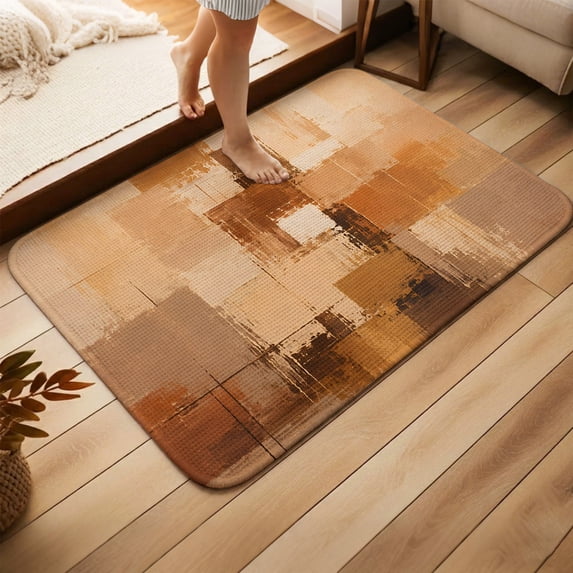 Entry Hallway Rug 31.5''x47.2'' Indoor Outdoor, Orange Brown Geometric Heavy Duty Absorbent Entryway Doormat, Farmhouse Vintage Aesthetic Non-Slip Welcome Rug for Bathroom, High Traffic Floor Mat