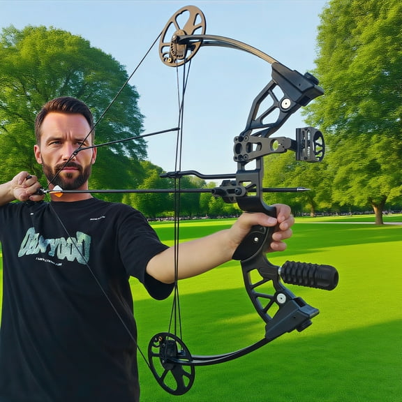 Entry-Level Aluminum Composite Bow Adjustable 37-70 lbs Black Finish Ergonomic Grip Arrow Speed 150-202 fps High-Performance Archery Bow