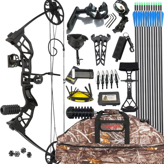 Entry-Level Compound Bow Set 38–70lbs Adjustable Black