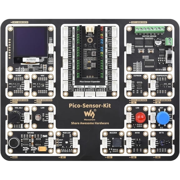 Entry-Level Sensor Kit Compatible with Pico, Including Pico Expansion Board and 15 Common Modules-Sensor Kit + Raspberry-Pi-Pico-W-M