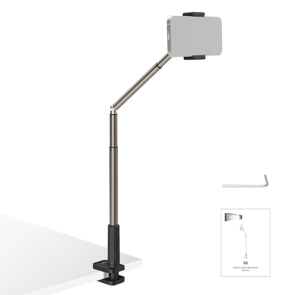 Entry Level Version Phone Stand For Desk & Bed 360 Adjustable Office Table Bedside Overhead Cell Holder Mount Compatible With Iphone Samsung Android Video Recording Filming X6