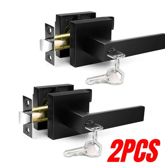 Entry Lever Door Handle, 2 Black Entry Knobs, Lock and Key Locking ...