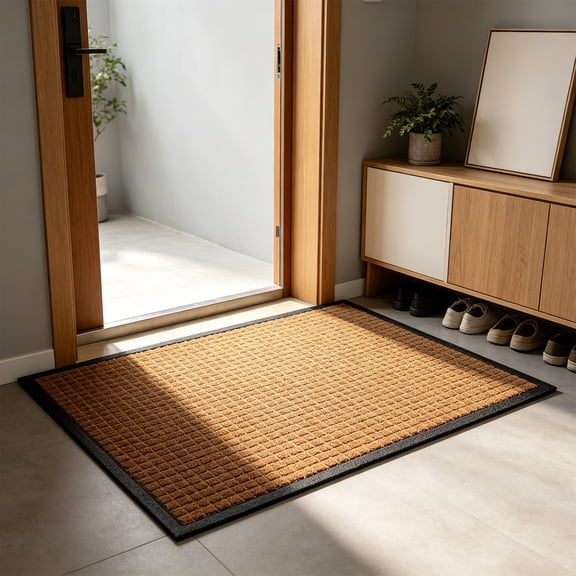 Entry Mat for Front Door, Door Mat for Outside, Wear-Proof Polypropylene Antiskid Rubber Sand-Trapping Dirt-Removing Entryway Rug, 45x75cm Embossed Small Checkered Floor Mat