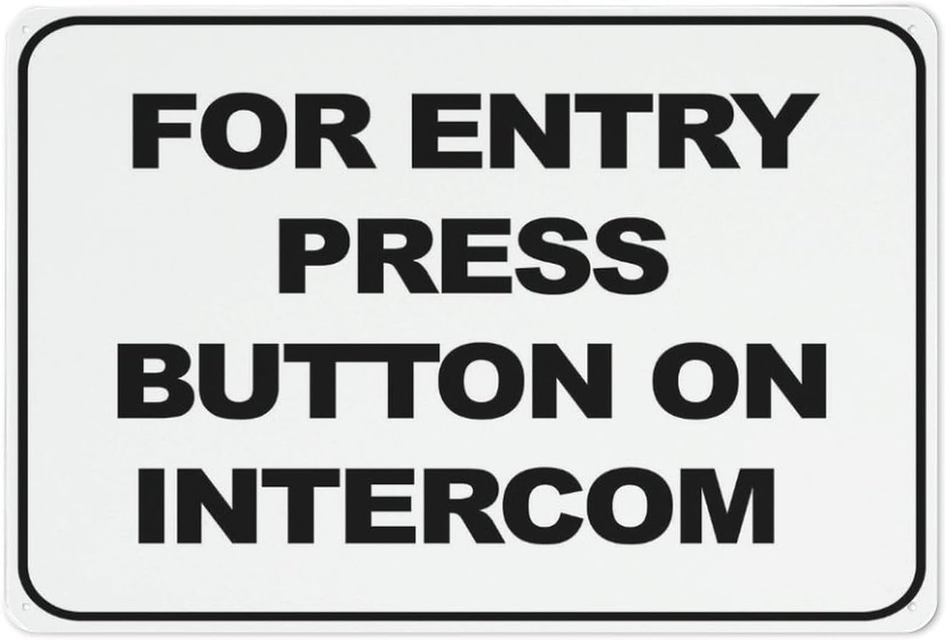 For Entry Press Button On Intercom Sign 12 X 8 Inches Aluminum Sign ...