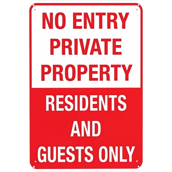 No Entry Private Property Residents and Guests Only Sign - 8"x12" Vintage Metal Warning Sign, Private Area Decor for Home Farm Bar Coffee Shop Club Residential