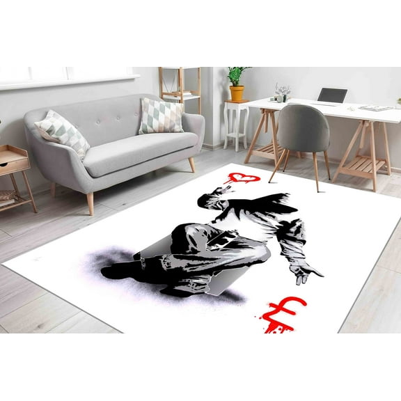 Entry Rug, Banksy Graffiti Rug, Runner Rug, Thin Rugs, Modern Rug, Area Rug, Abstract Rug, Modern Rugs, Banksy Love Money Rugs, Corridor Rug, 5.2'x7.5' - 160x230 cm
