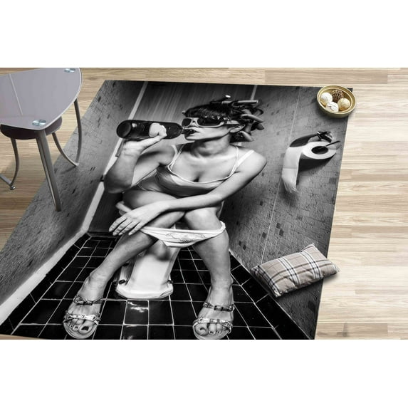 Entry Rug, Girl Drinking Toilet Rug, Fashion Girl Rug, Gift For The Home Rugs, Wedding Rugs, Toilet Rug, Modern Rugs, Housewarming Gift Rug, 2.6'x5' - 80x150 cm