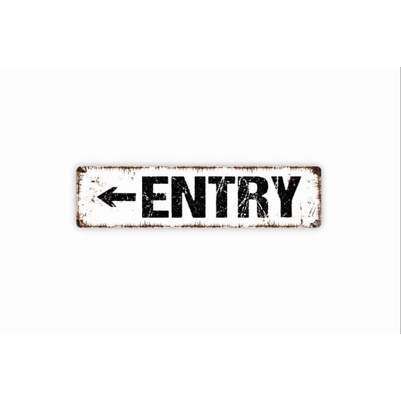 Entry Sign - Entrance This Way Left Or Right Arrow Rustic Street Metal Aluminum Sign or Door Name Plate Plaque - Size: 16 x 4 Inches