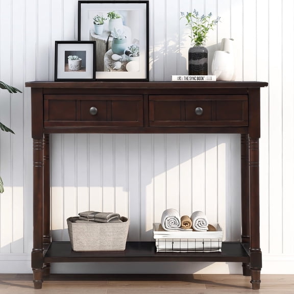 Entry Table with Drawers, SEGMART Wooden Console Table Sofa Table with Storage, Foyer Table Entryway Table with Shelf, Modern Console Table for Living Room Entryway Hallway Foyer Study, Espresso