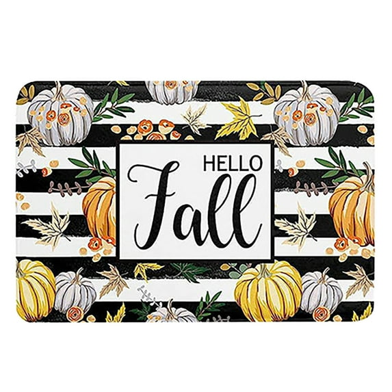 Entry Way Door Mat Indoor Thanksgiving Welcome Happy Ha Rvest Happy Fall Pumpkin Print Color Block Non Slip Funny Rugs Polyester Carpet,E,Other