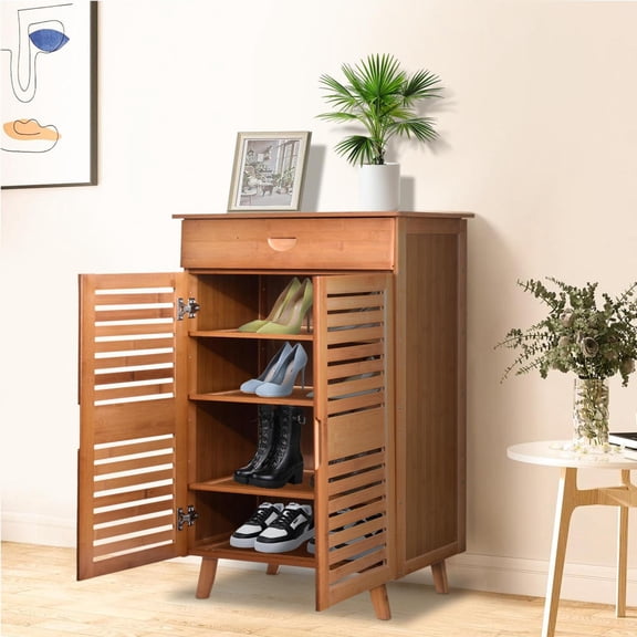 Entry Way Shoe Cabinet Storage, 24.8" Slim Narrow Shoe Organizer Cabinet, Wood Modern Rack Organizer with Drawers, Wooden, Small, Farmhouse, Freestanding