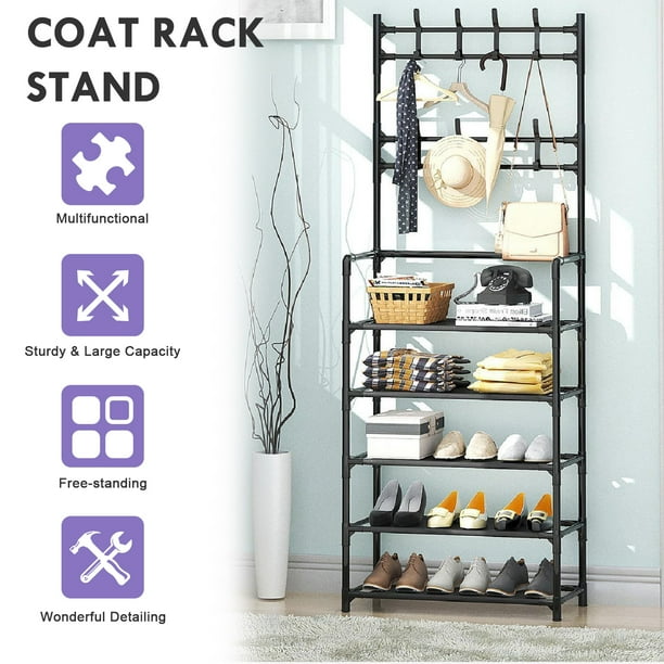 Entry bench with Shoe Rack, Coat Rack with 5Tier Shoe Storage