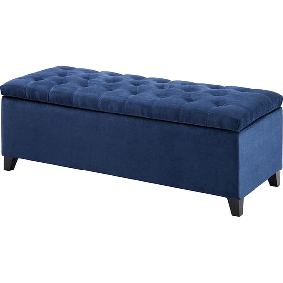 Entryway Accent Bench for Living Room Flip Top Storage Chest, Shandra Tufted Top Upholstered Storage Bench End of Bed for Bedroom Furniture, Indoor Seating, 49"Wide, Navy