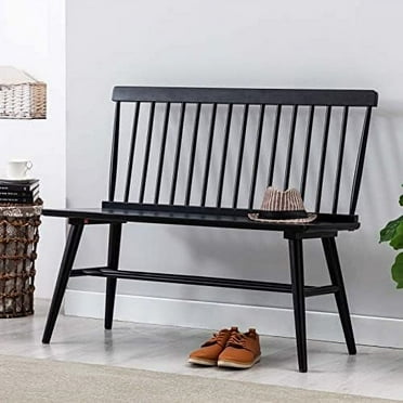 Entryway Bench, Black Dining Bench with Spindle Back Farmhouse Wood Windsor Bench for Foyer Balcony Living Room, Black