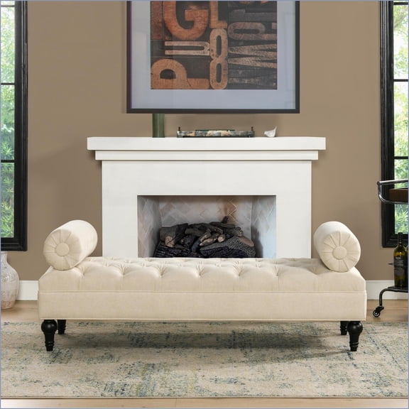 Entryway Bench | Classic Vintage Bolster Arms | 15 Low Seat for Entryway/Bedroom | Beige | Polyester