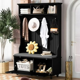 Hall Tree with Bench and Storage Multifunctional Coat Rack Hanger with 4 Hooks and 3 Large Storage Drawers Space Saver Hall Tree for Entryway Living Room Bedroom Small Spaces Black Walmart