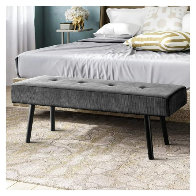 Entryway Bench - Grey Bench for Bedroom, Modern Ottoman End of Bed, Corduroy Padded Benches for Living Room, Foyer, Mudroom, Hallway - 39" L x 14" W x 17" H