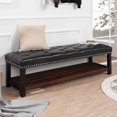 thumbnail image 1 of Entryway Bench Shoe Bench, Classic PU Leather Bench, Bedroom End of Bed Bench, Vanity Bench Dining Room Bench, Footstool with Wooden Base, for Bedroom Entryway Living Room Hallway, Black, 1 of 7