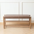 thumbnail image 1 of CREATISAN Upholstered Bench 3-Tier Shoe Rack Bench with Open Shelving, Brown, 330 lb Limit, 1 of 4