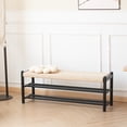 thumbnail image 1 of Entryway Bench, Solid Oak Wood Shoe Rack Bench, 3-Tier Shoe Bench with Woven Seat, Mid Century Shoe Storage Bench for Hallway, Bedroom, 46" Black, 1 of 6