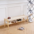 thumbnail image 1 of Entryway Bench, Solid Oak Wood Shoe Rack Bench, Shoe Bench with Woven Seat, Mid Century Shoe Storage Bench for Hallway, Bedroom, 46" Nature, 1 of 7