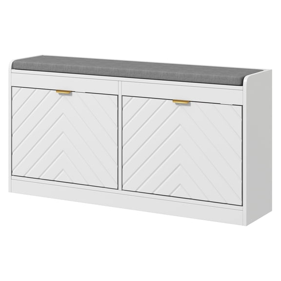Entryway Bench with Storage, Shoe Rack Bench, Upholstered Bench with 2 Drawers, Narrow Shoe Organizer for Hallway, White Finish
