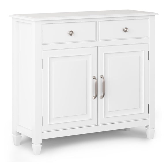Entryway Cabinet White - Solid Wood Storage for Living Room, Hallway - 40 Inch Console Table with Drawers & Adjustable Shelves - British Colonial Style