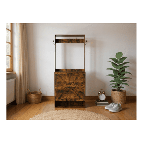 Entryway Cabinet with Storage, White Shoe Organizer, Hall Tree with Coat Rack, Multifunctional Entryway Console Table for Small Spaces, 80x30x19.7cm