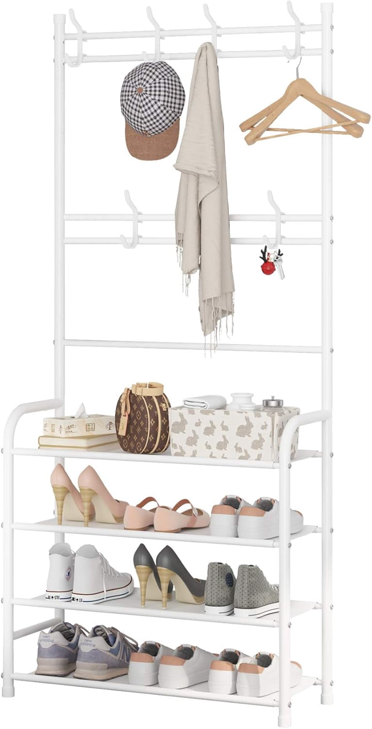 Entryway Coat Rack,Hall Tree Storage Shelf,Easy Assembly,with 4-Tier ...