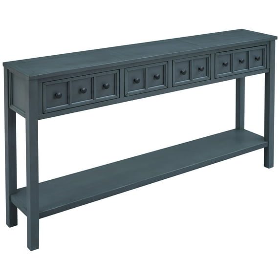 Entryway Console Table, 60" Long Sofa Table with Drawers and Bottom Shelf for Storage, Suitable for Living Room (Navy)
