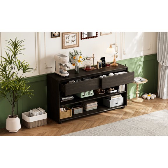 Entryway Console Table | Elegant Design with Natural Wood - Grain Look | Sturdy Construction with Adjustable Foot Pads | Overcomes Storage Challenges