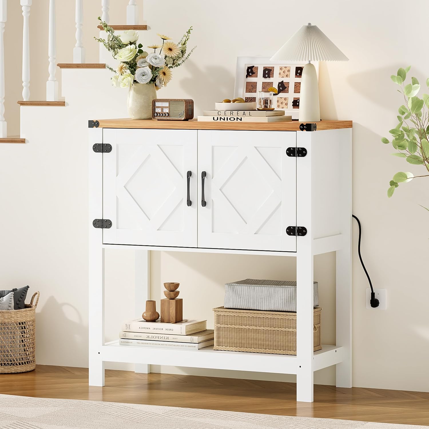 Shallow Entry Table Entryway Console Table with Power Outlets and USB Port, Coffee Bar ...