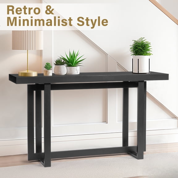 Entryway Console Table Sofa Table Modern Minimalist Long 59 Inch Black Concrete Texture Narrow Entry Table with Shelf for Living Room Hallway Foyer Bedroom Decor Slim Farmhouse Style