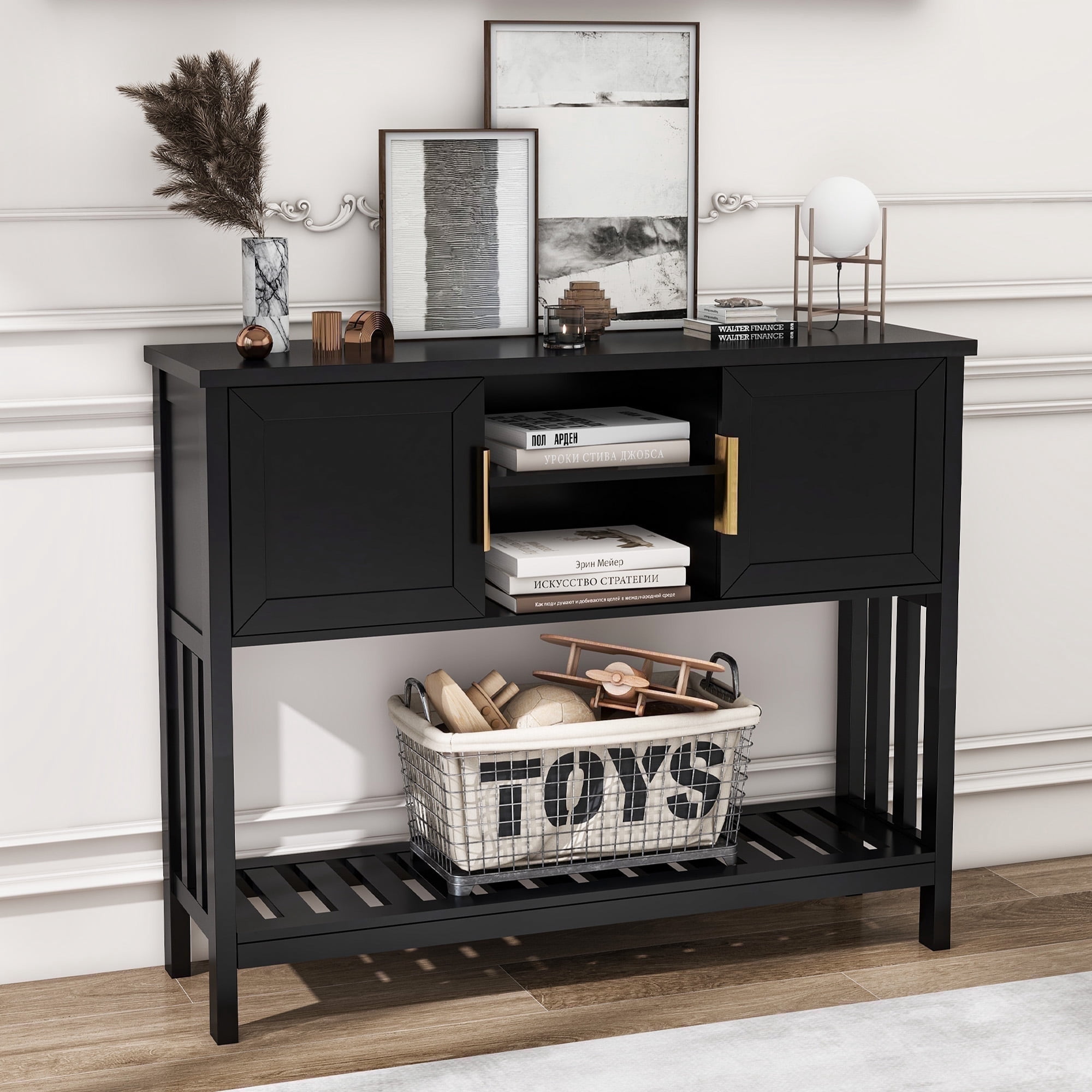 Narrow Entryway Console Table Sofa Table With 2 Doors Storage For ...