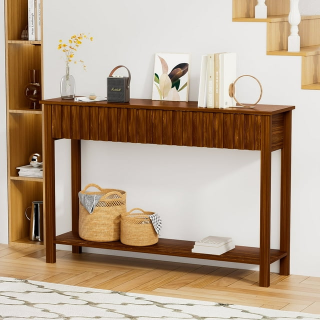 Entryway Console Table with 2 Fluted Drawers and Shelf, 47.2" Mid Century Sofa Table for Living Room and Hallway