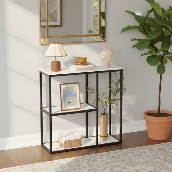Entryway Console Table with 3-Tier Shelves - Modern Industrial Design