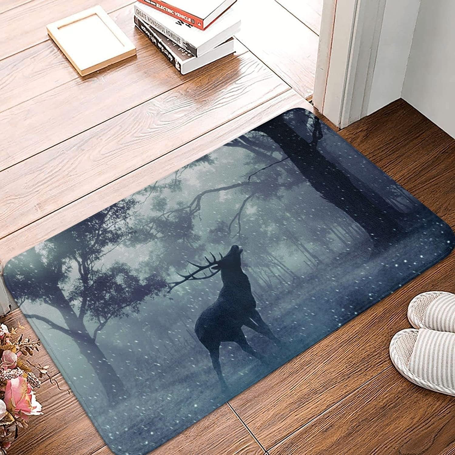 Entryway Doormats Elk in Fog Wood Mat Non Slip Front Door Mat